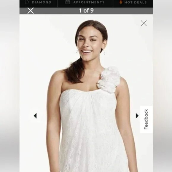 NWT Davids Bridal Collection One Shoulder Sheath Lace Plus Size Wedding Dress - Picture 3 of 9